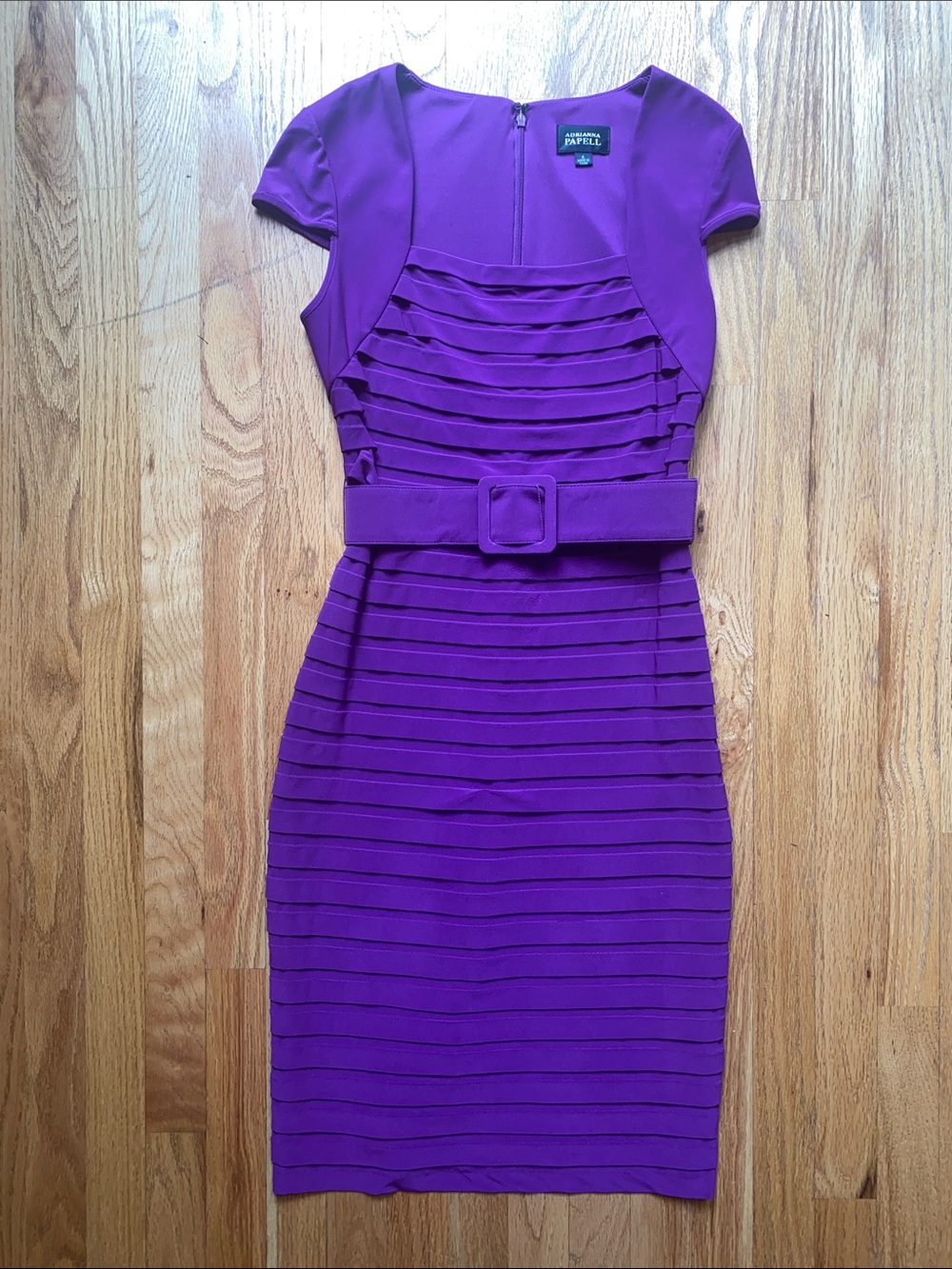 Adrianna Papell Vibrant Purple Pleated Belted Sheath Dress